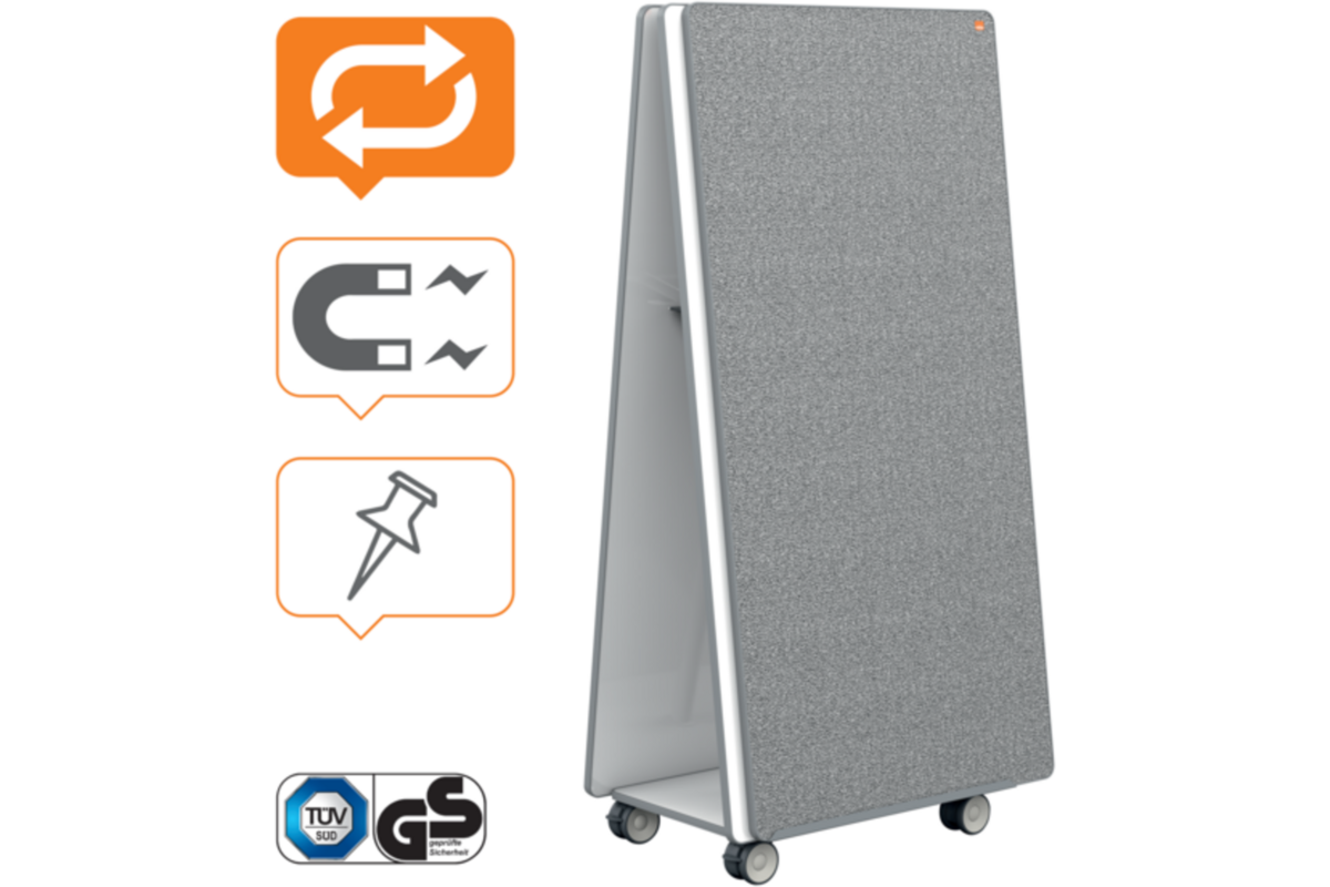 Whiteboard Nobo Move&Meet basis set afneembaar en draagbaar whiteboard/memobord grijs