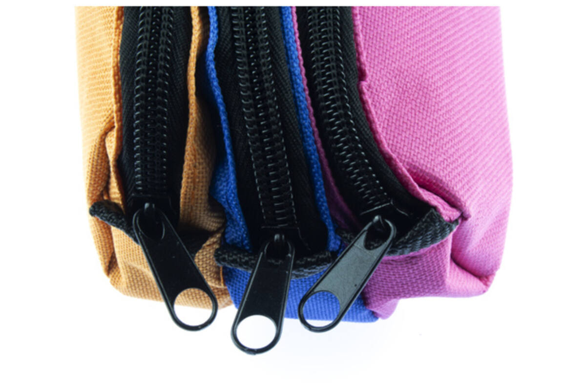 Schooletui 3-vaks oranje/ blauw/fuchsia ca 25 x 9 x 11 cm