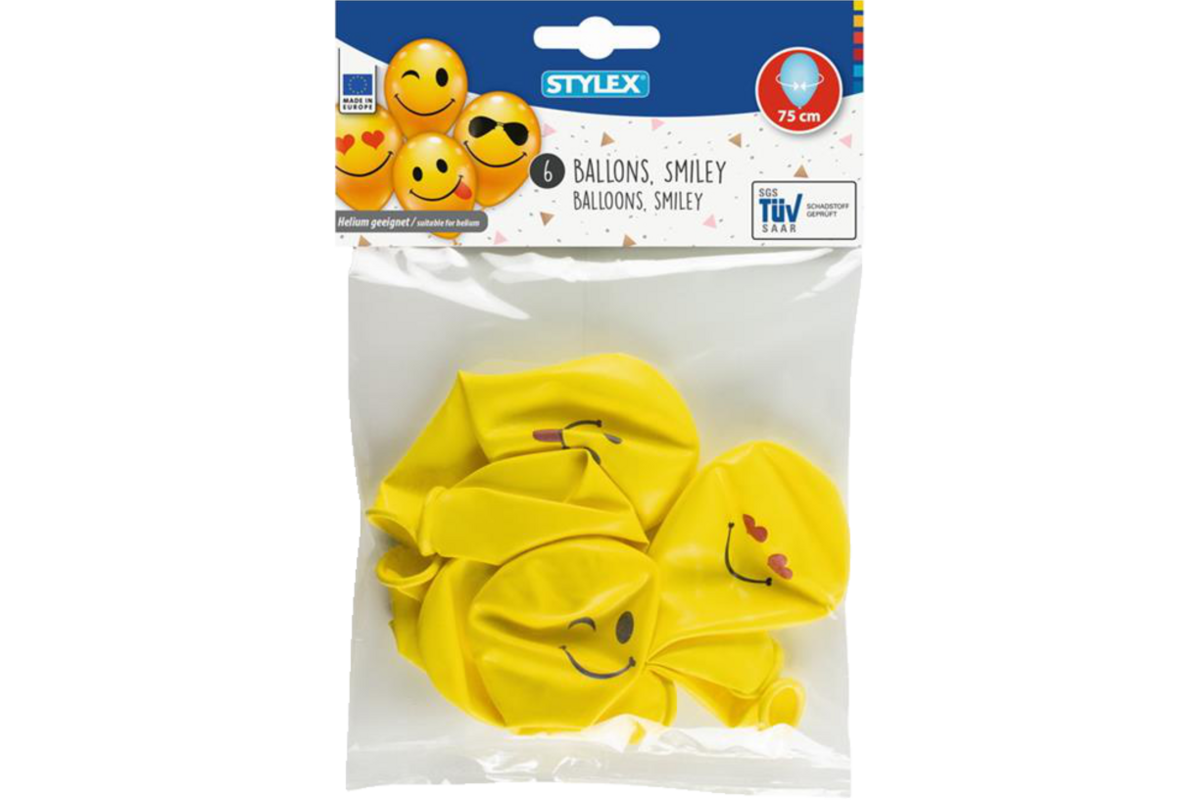 Ballonnen Smiley geel, 10 stuks