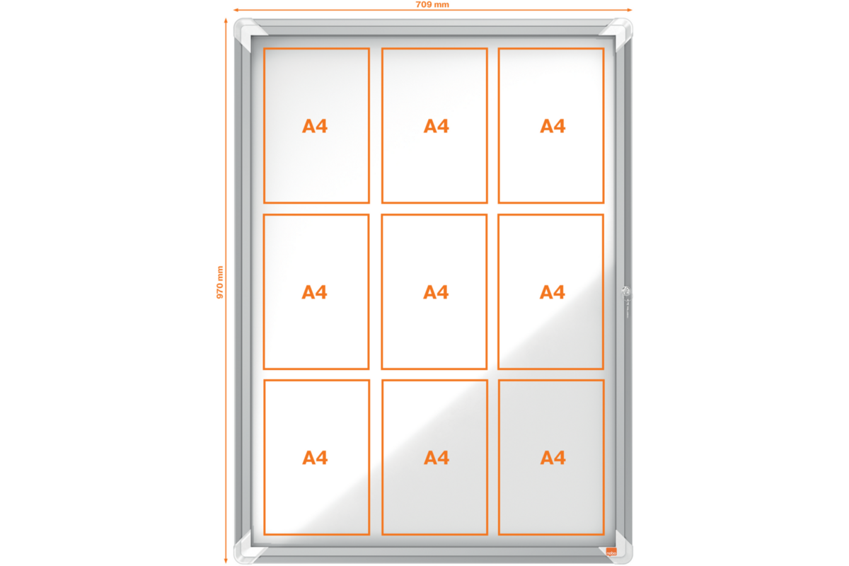 Binnenvitrine Nobo draaideur met slot 9 x A4