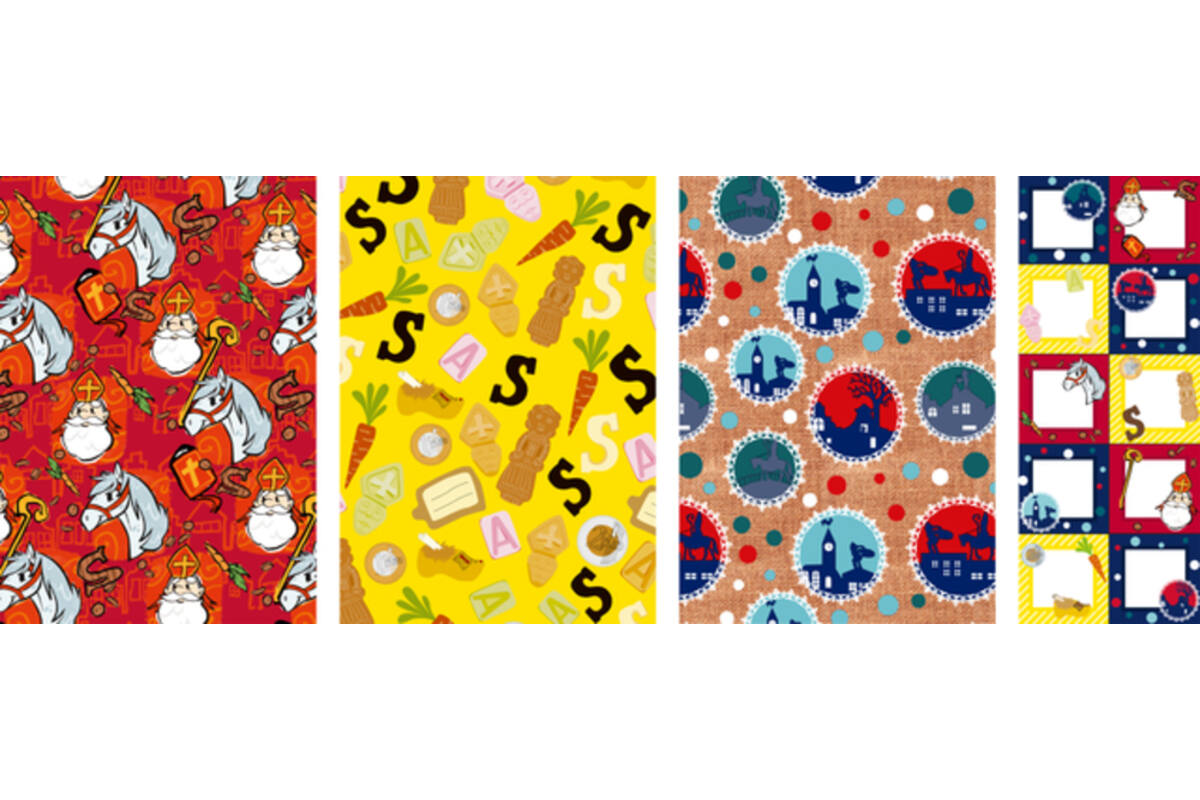 Cadeaupapier Sint assorti 70 x 200 cm, 3 rollen inclusief etiketten