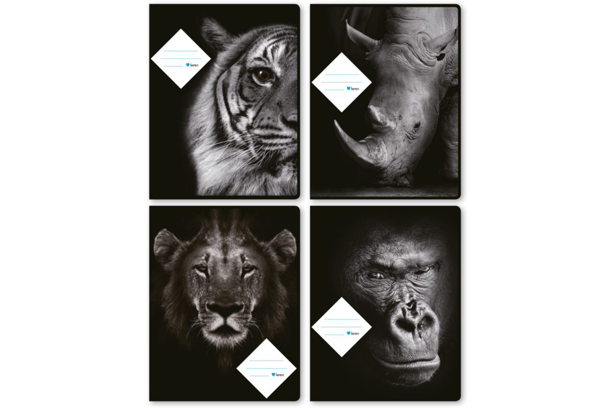 Schriften 6-4-6, wilde dieren zwart/wit, 16,5 x 21 cm, 80 gr (25 stuks)