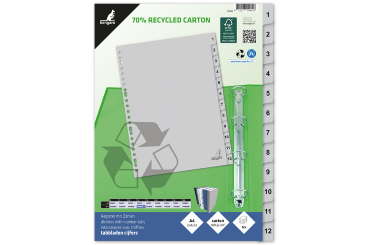 Tabbladen ECO A4 cijfers 23-rings 12-delig