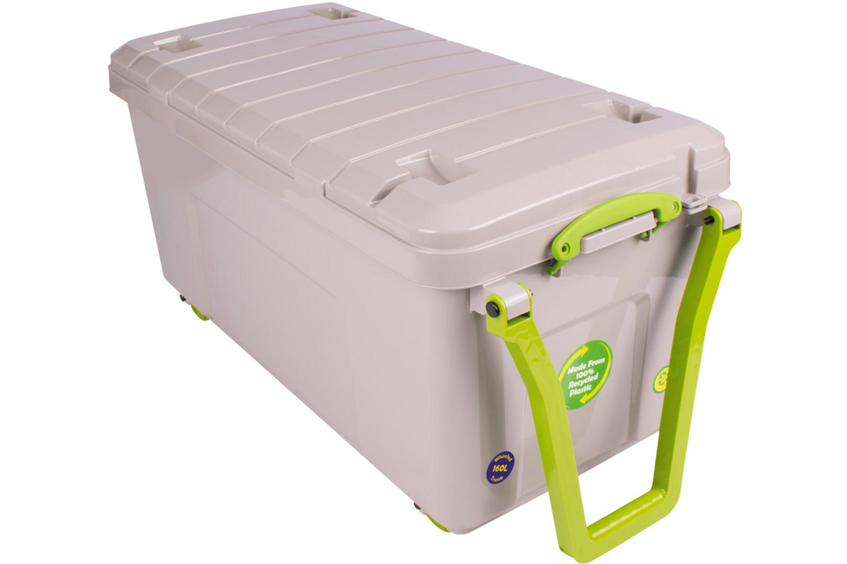 Opbergkoffer op wieltjes gerecycled grijs 105 x 50 x 50 cm, 160 liter