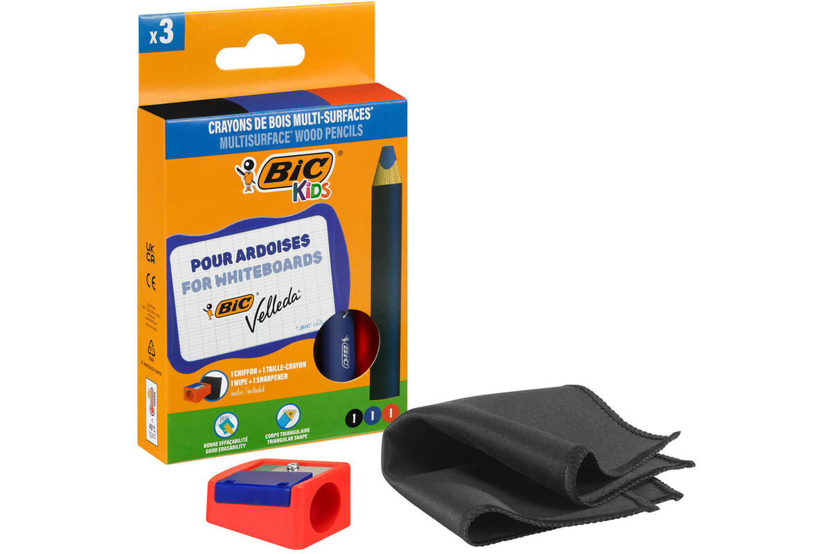 Whiteboard potloden BIC Multi surface assorti 3 st. incl. slijper en wisser