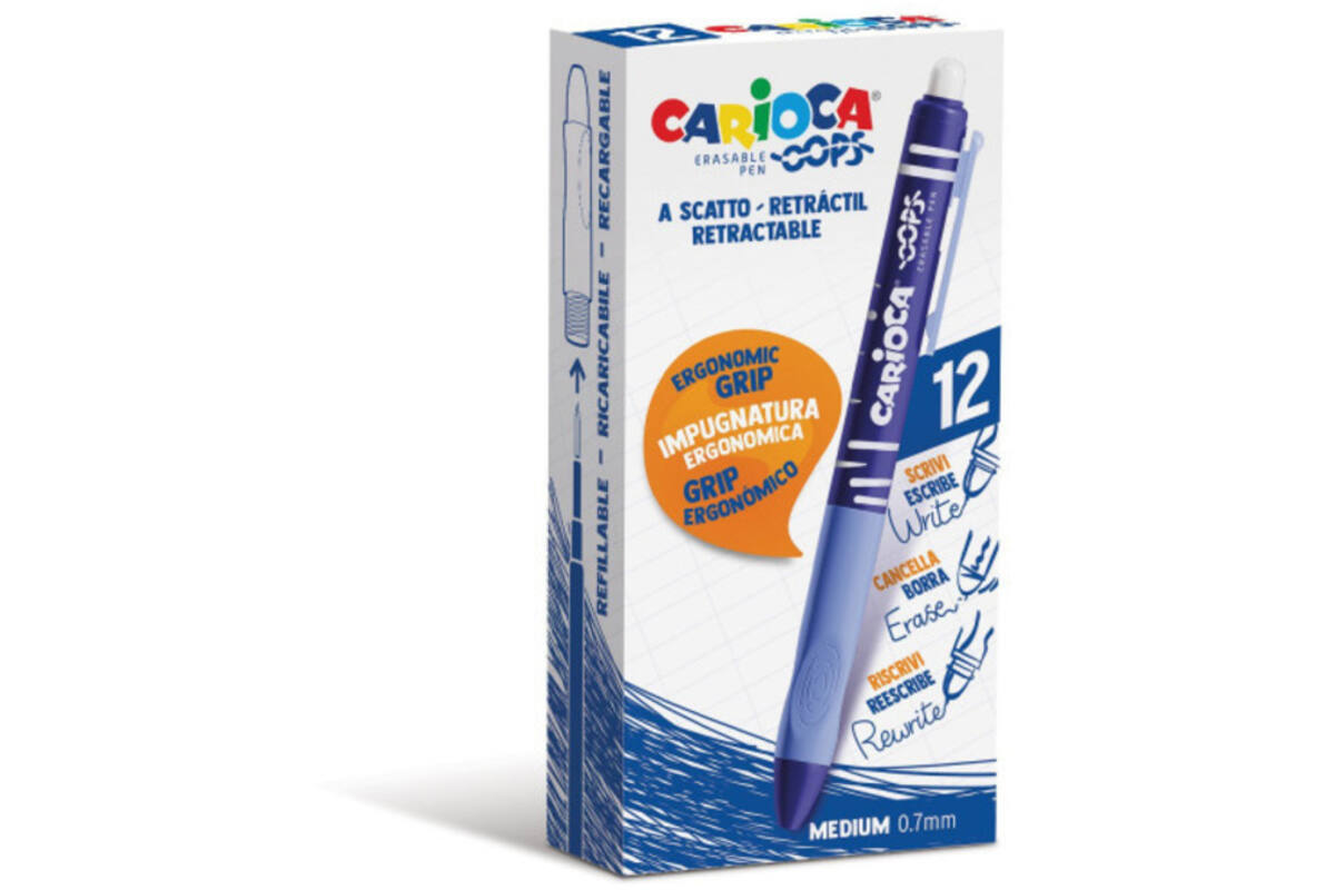 Rollerpen OOPS ergo-grip clic blauw, 12 stuks