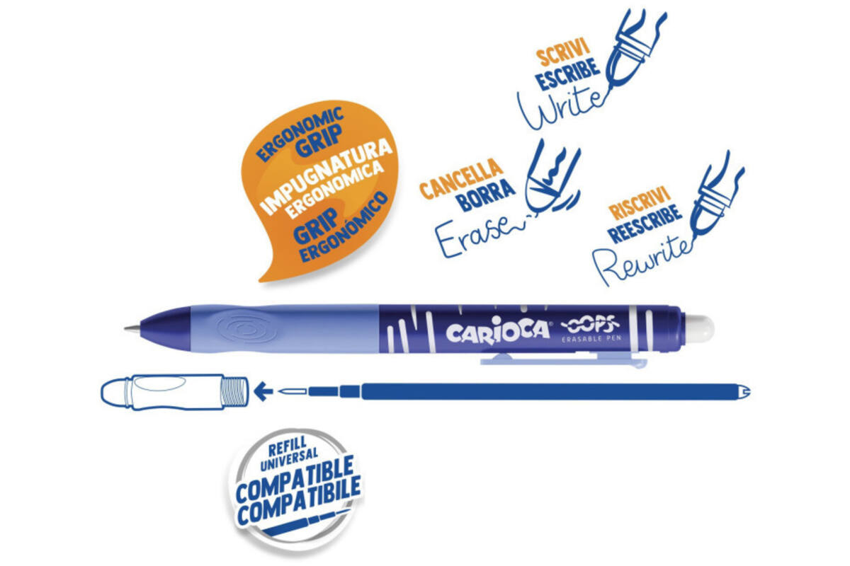 Rollerpen OOPS ergo-grip clic blauw, 12 stuks