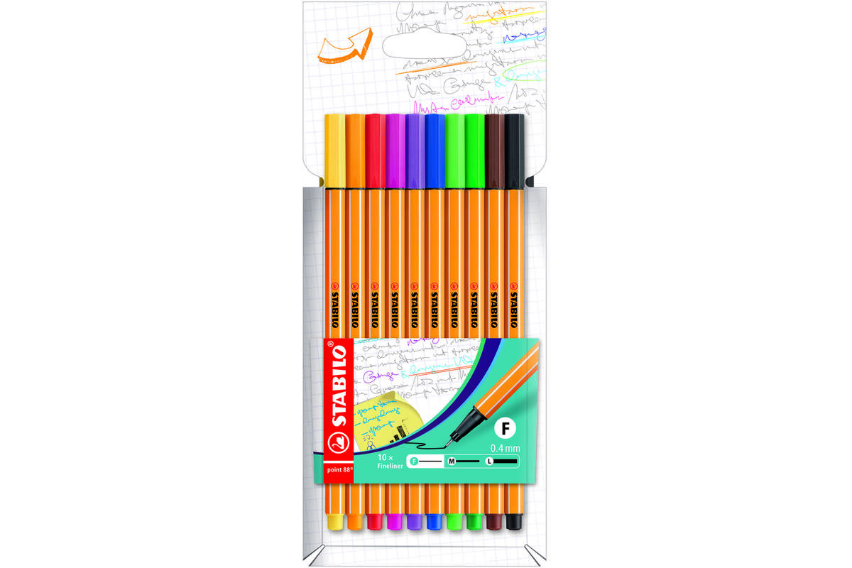 Fineliner STABILO Point 88 etui met 10 kleuren