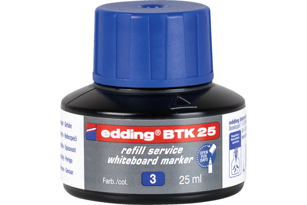 Navulinkt BTK 25 voor edding whiteboardstiften blauw, 25 ml