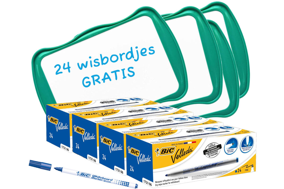 Whiteboardmarkers BIC 1721 blauw 144 stuks + 24 wisborden Combi-Deal