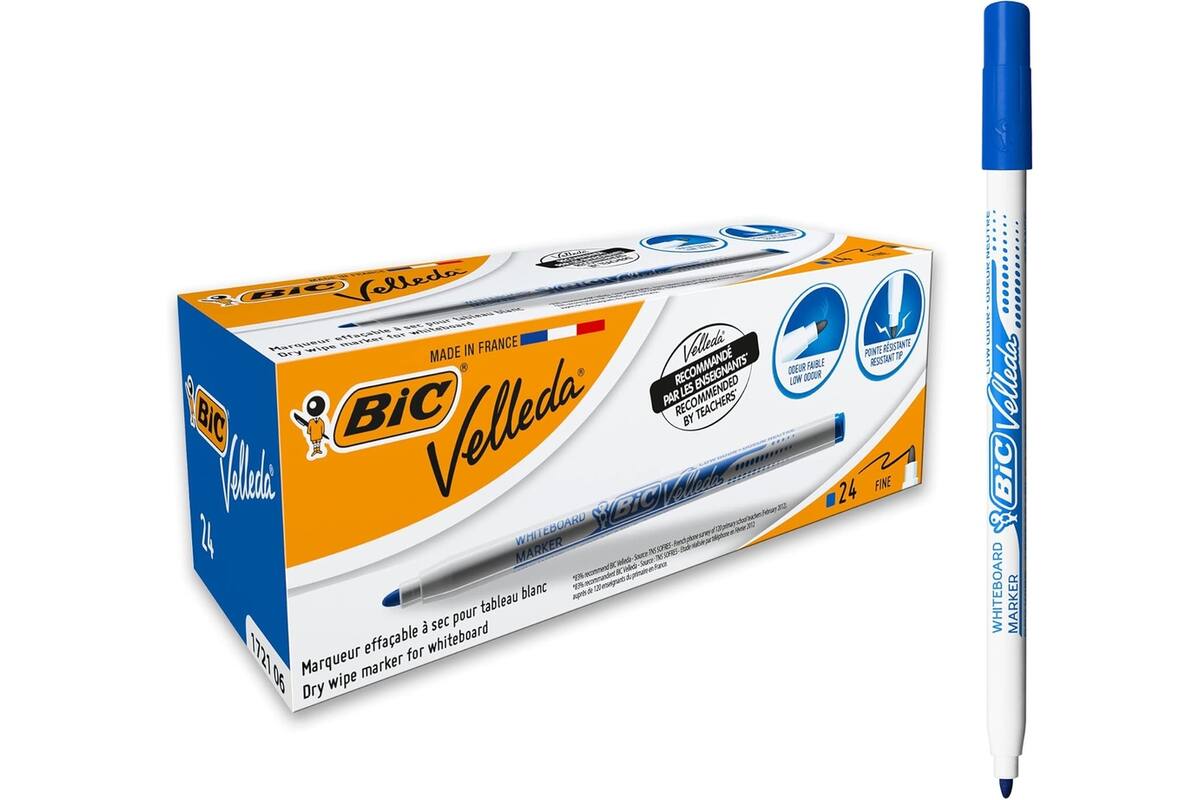 Whiteboardmarkers BIC 1721 blauw 144 stuks + 24 wisborden Combi-Deal