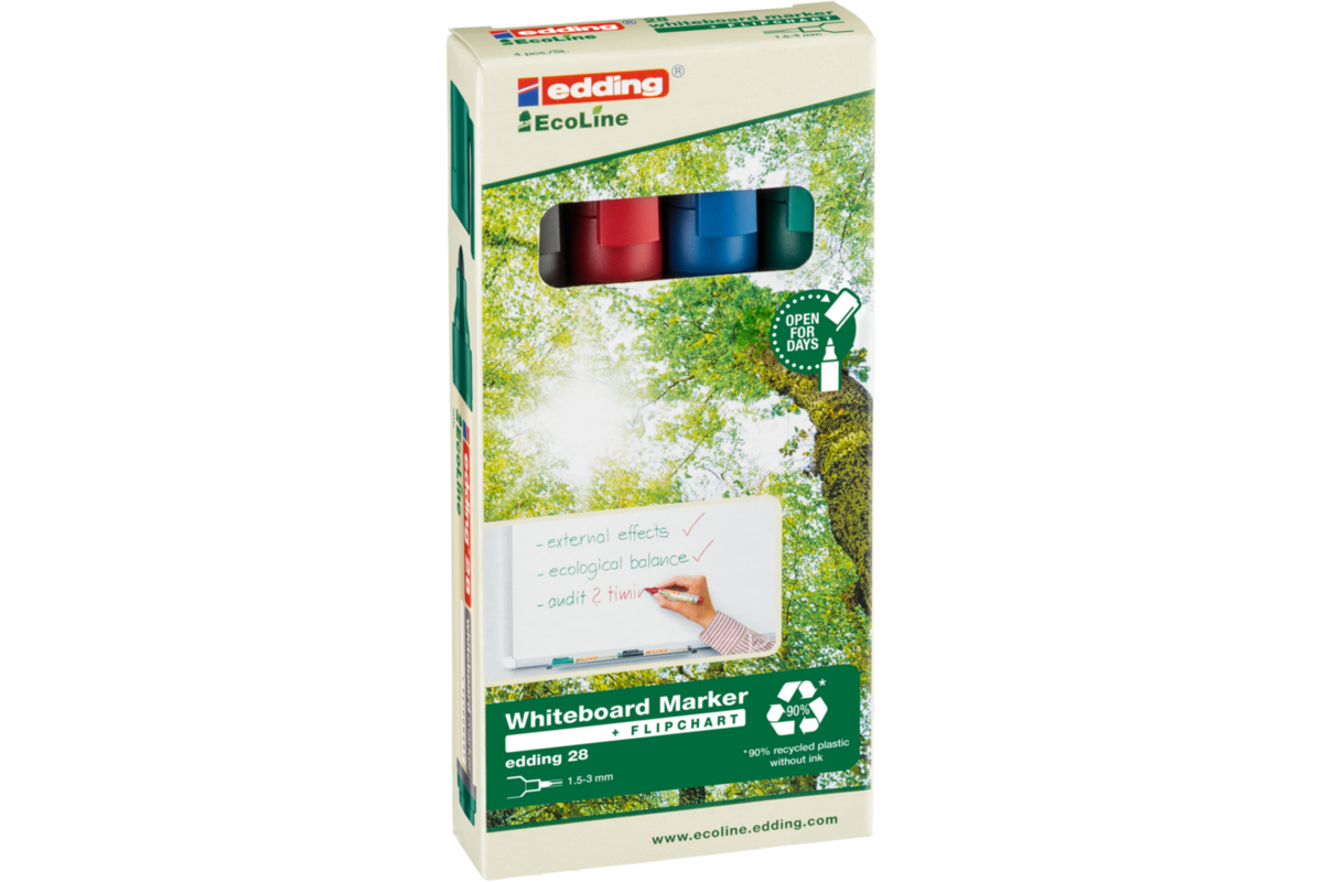 Whiteboardstiften edding e-28 Ecoline assorti, 4 stuks