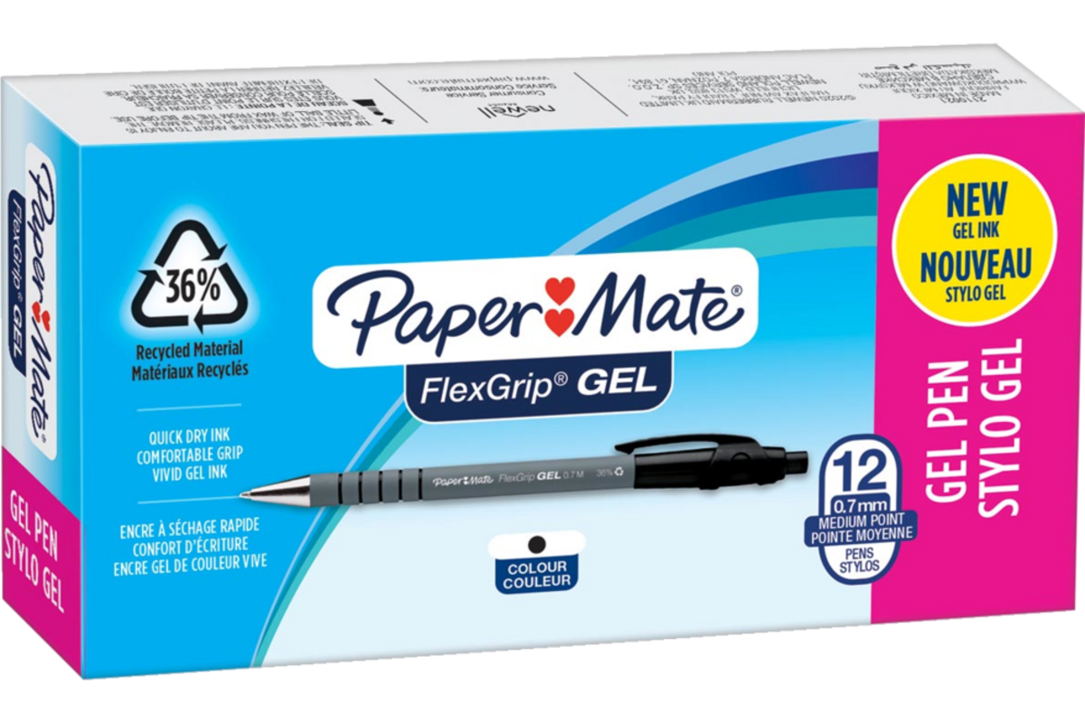 Balpen Papermate GEL zwart 0,7 mm, 12 stuks