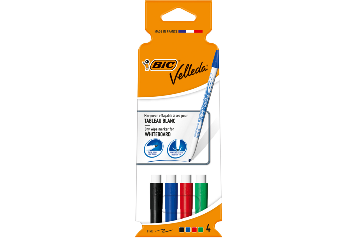 Whiteboardstiften BIC Velleda 1721 fine assorti, 4 stuks