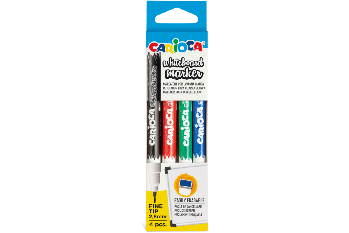 Whiteboardstiften Carioca Finetip assorti, 4 stuks