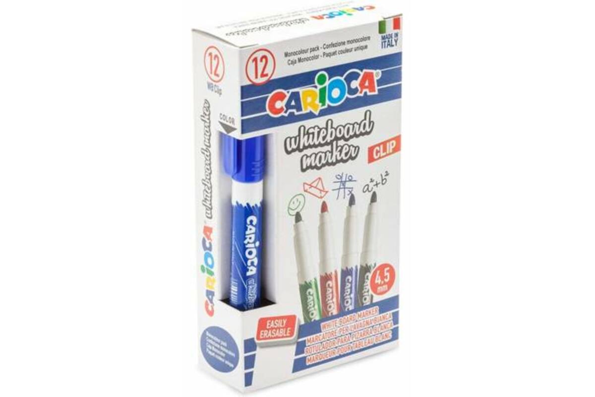 Whiteboardstiften Carioca Clip medium blauw, 12 stuks