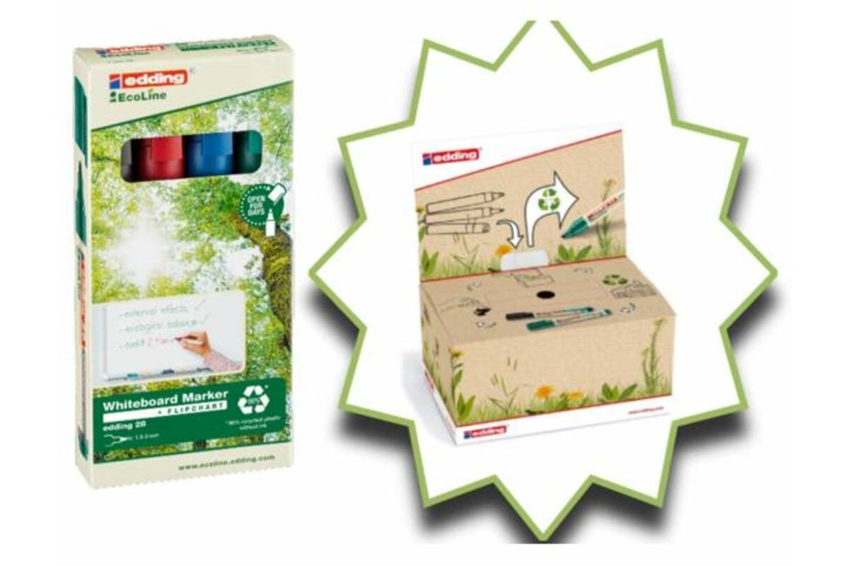 Whiteboardstiften edding e-28 Ecoline assorti, 4 stuks incl. Ecoline retourbox
