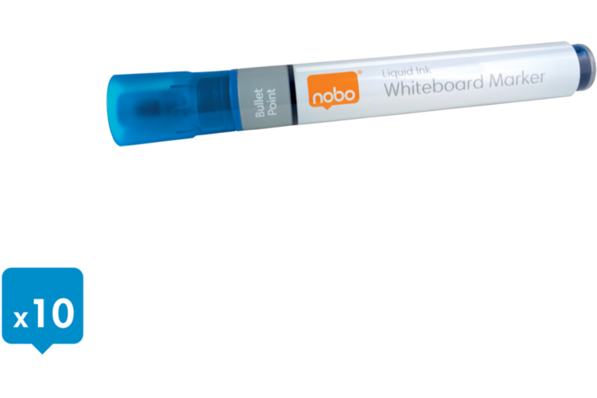 Whiteboardstiften Nobo Liquid Ink ronde punt 3 mm blauw, 10 stuks