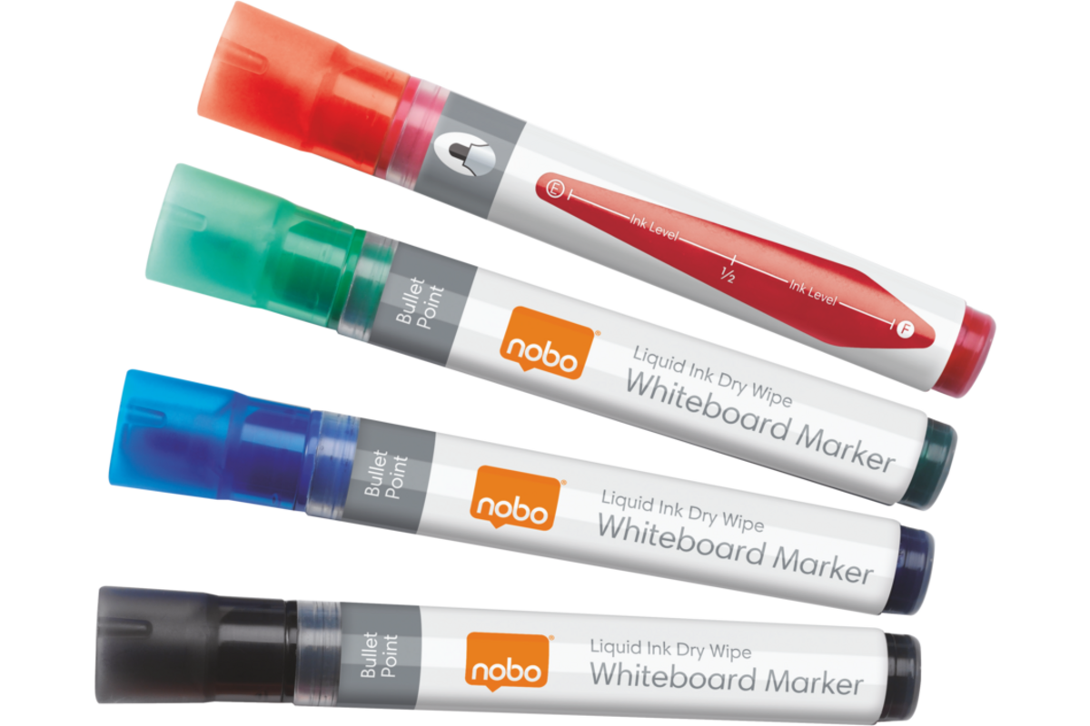 Whiteboardstiften Nobo Liquid Ink ronde punt 3 mm assorti 4 stuks
