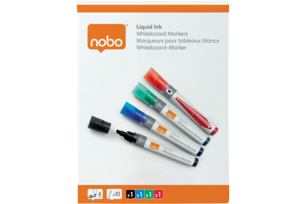 Whiteboardstiften Nobo Liquid Ink ronde punt 3 mm assorti 4 stuks