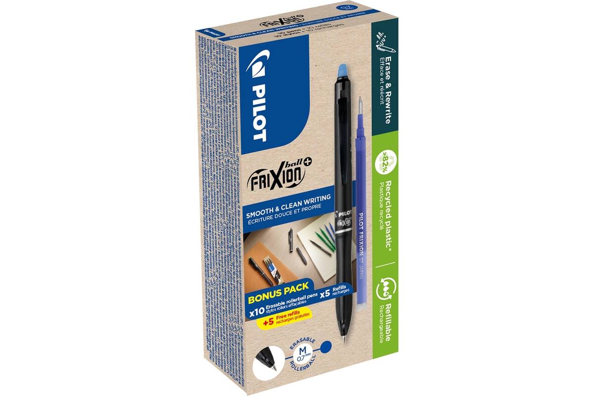 Rollerpen Pilot Frixion Ball plus medium blauw, 10 stuks incl. 10 navulling