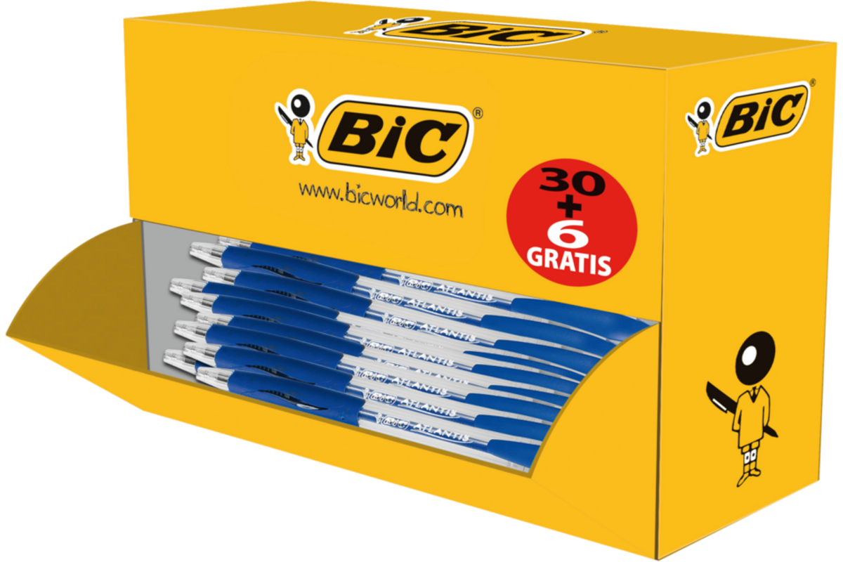 Balpen BIC Atlantis blauw Voordeelpak 30 + 6 gratis