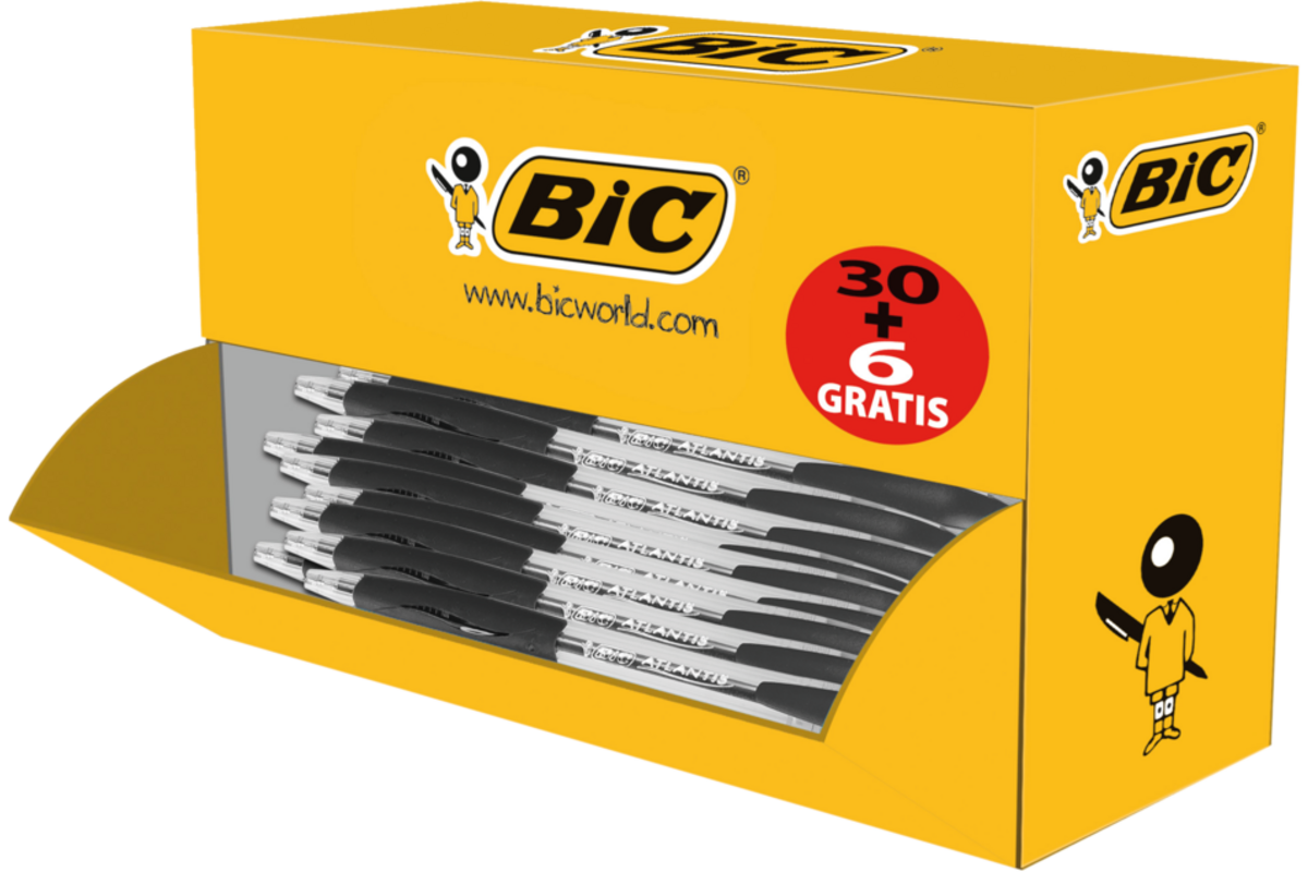 Balpen BIC Atlantis zwart Voordeelpak 30 + 6 gratis