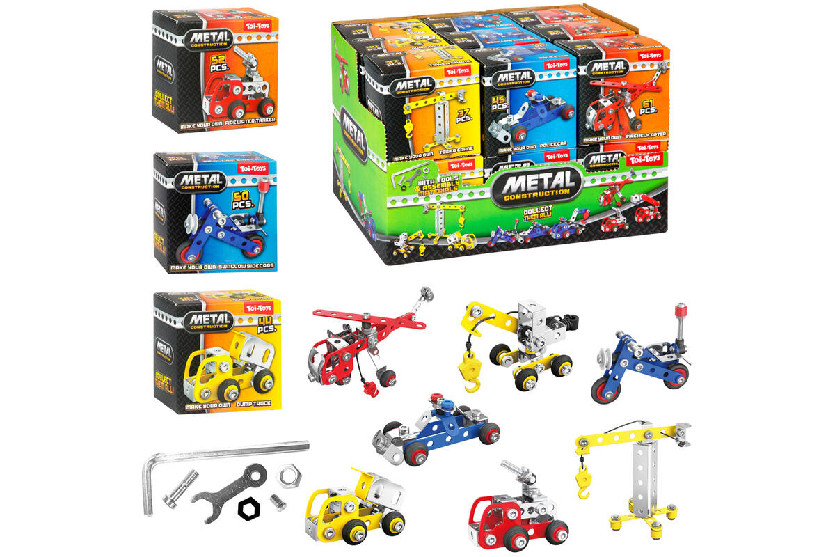 3D constructiemetaal mini voertuig assorti