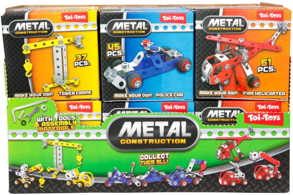 3D constructiemetaal mini voertuig assorti