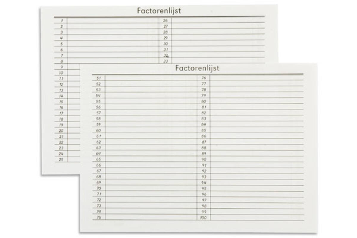 Factorenlijsten 100 vel