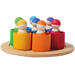 Grimm's - zeven regenboog vriendjes in potjes - hout - set van 14