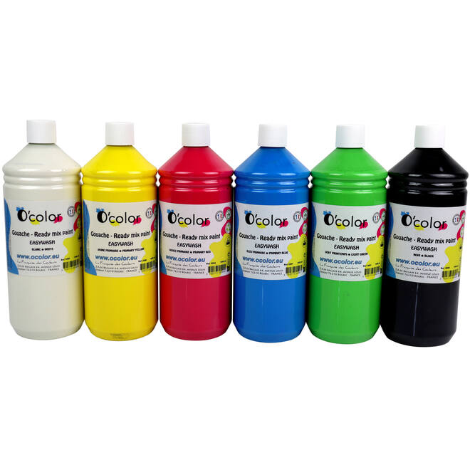 Plakkaatverf budget assorti primaire kleuren 1000 ml, 6 stuks