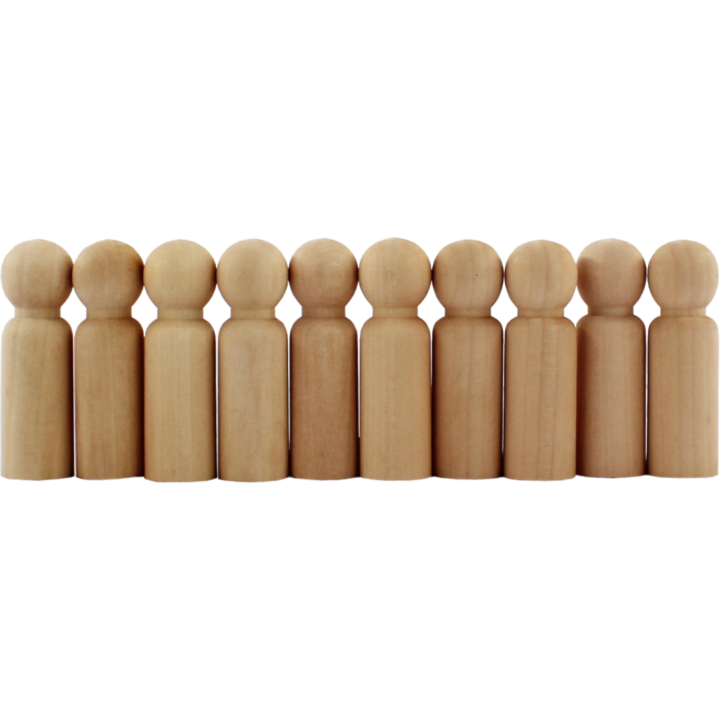 Houten poppetjes 7 cm, 10 stuks