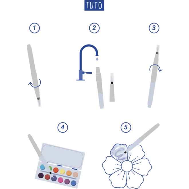 Waterpenseel 15,5 cm assorti, 6 stuks