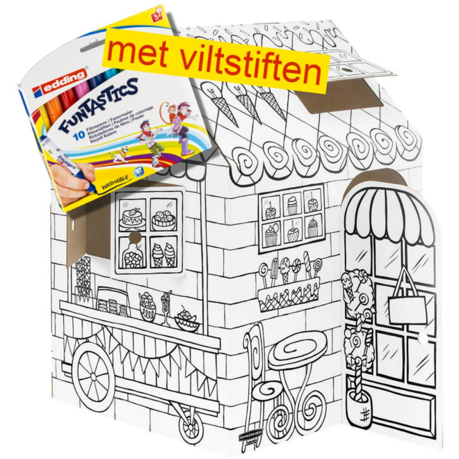 Speelhuis om in te kleuren incl. viltstiften edding funtastics