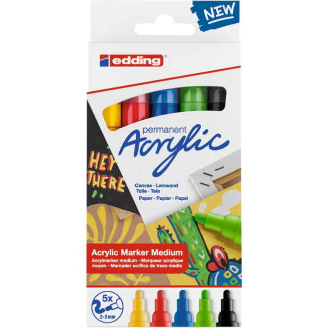 Acrylic markers edding medium 2-3 mm assorti, 5 stuks