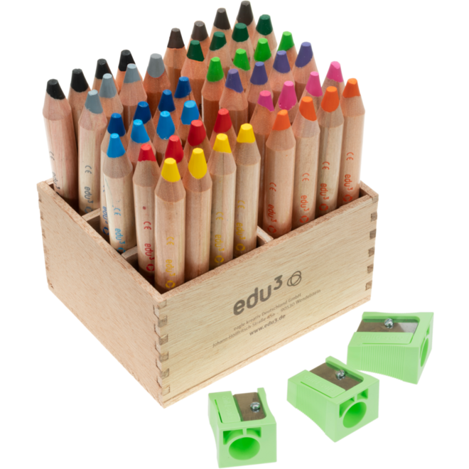 Kleurpotloden edu³ First 12 mm assorti, 48 stuk in houten kist