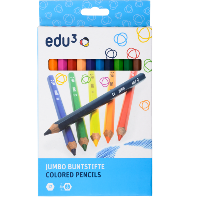 Kleurpotloden edu³ Jumbo 9,6 mm assorti, 12 stuks