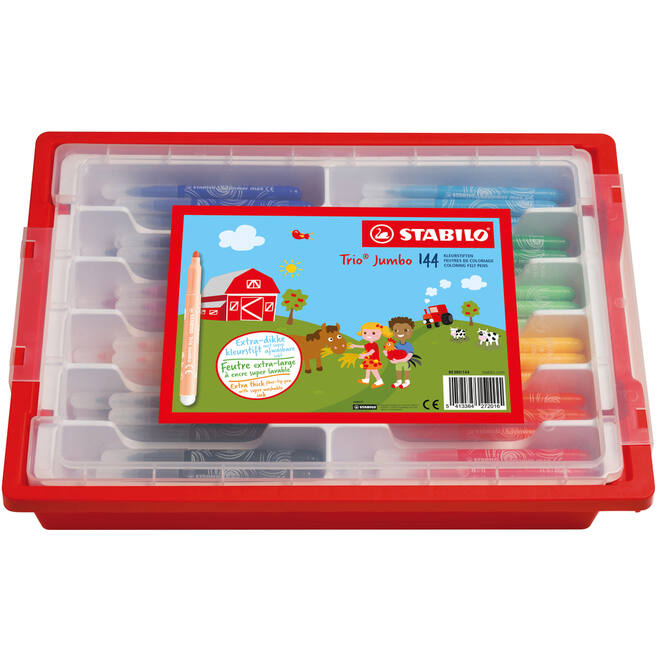 Viltstiften STABILO trio jumbo assorti classpack, 144 stuks