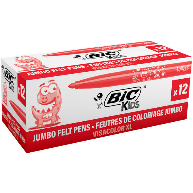 Viltstiften BIC kids visacolor XL Ecolutions rood, 12 stuks