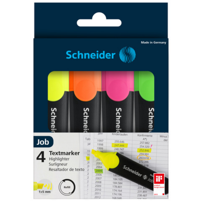 Markeerstift Schneider Job 150 assorti etui 4 stuks