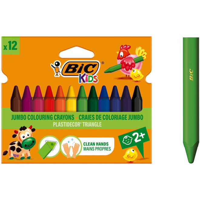Kleurkrijt BIC Plastidecor triangle assorti, 12 stuks