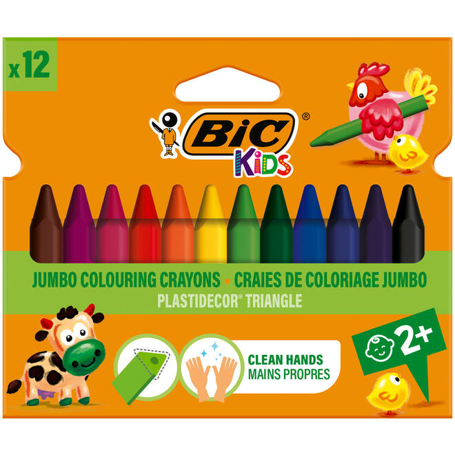 Kleurkrijt BIC Plastidecor triangle assorti, 12 stuks