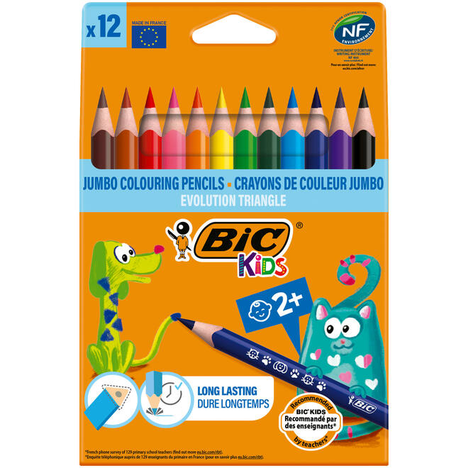 Kleurpotloden BIC Kids Evolution triangle assorti, etui 12 stuks