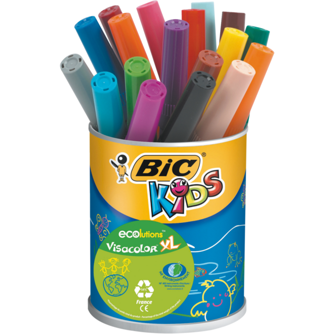 Viltstiften BIC Kids visacolor XL ECOlutions assorti, 18 stuks