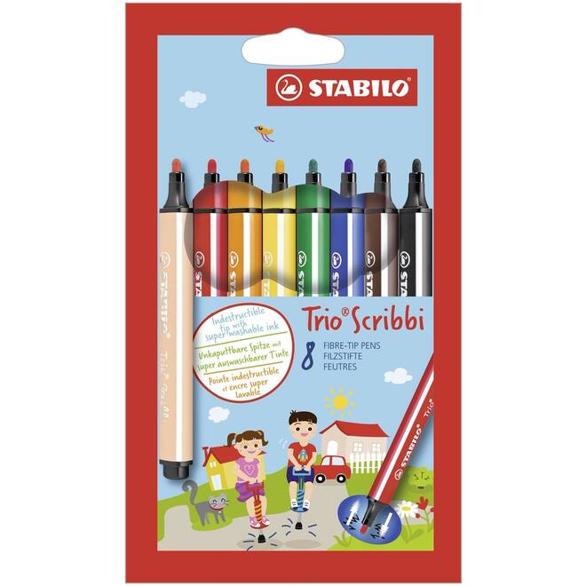 Viltstiften STABILO Trio Scribbi, met verende punt 8 stuks ass.