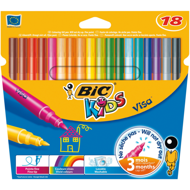 Viltstiften BIC Kids Visa assorti, etui 18 stuks.