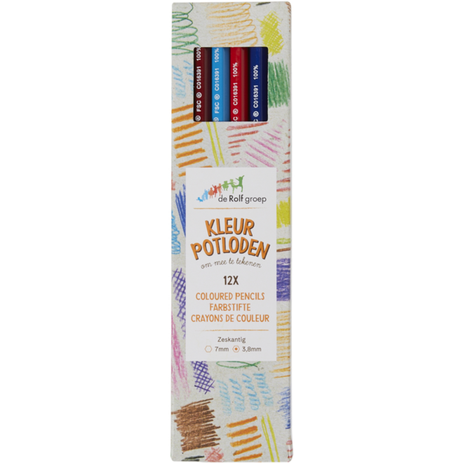 Kleurpotloden | de Rolf groep | 3,8 mm assorti, 12 stuks