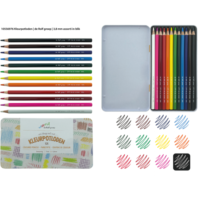 Kleurpotloden | de Rolf groep | assorti in blik, 12 stuks