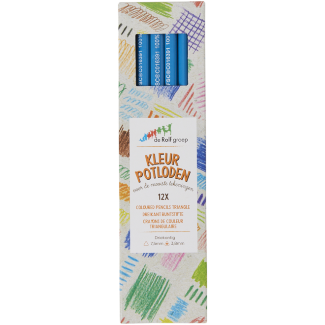 Kleurpotloden | de Rolf groep | driekantig blauw, 12 stuks